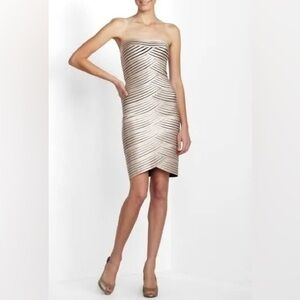 BCBG Max Azria Beverly champagne satin strapless dress